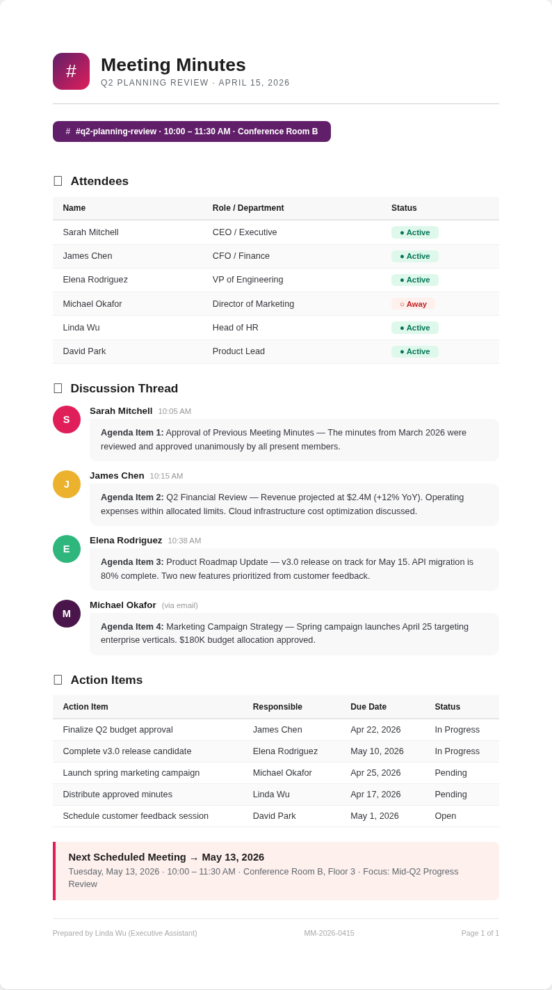 Slack workspace meeting minutes